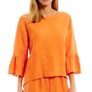 bryn Walker 100% Linen Vibrant Orange Quarter Sleeve Blouse Size Women’s 2X